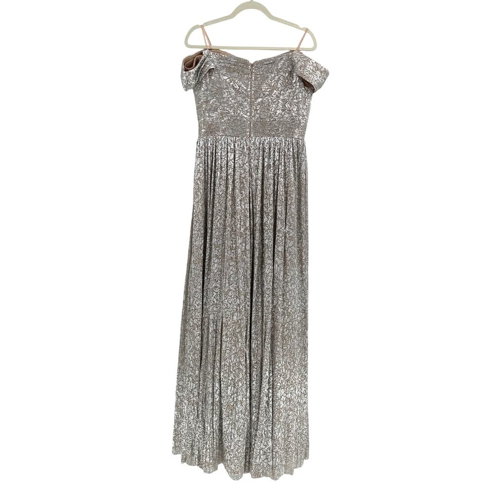Aidan Mattox Women's Silver Gold Off The Shoulder Metallic Gown Size 10 - Picture 11 of 11